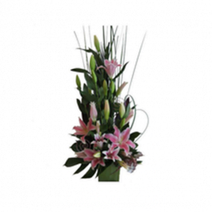 Arrangement of modern lilies and foliage