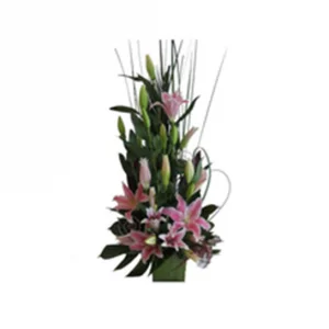 Arrangement of modern lilies and foliage